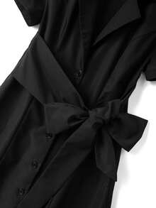 Franclia Đầm ngắn dự tiệc thời trang dành cho nữ, màu trơn, cổ ve lật, xoắn nhún. - màu đen - Xem 6