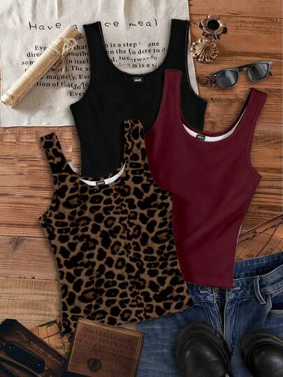 SHEIN EZwear Set de 3 blusas de mujer de cuello redondo, casuales y versátiles para uso diario, aptas para el verano