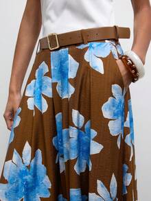 Maija 2026夏季新款卡其色百褶喇叭裙，PU皮革金属腰带设计，优雅休闲百搭，适合婚礼宾客、办公室、日常穿着、海滩、音乐节、派对、独立日、Y2K风格圣帕特里克节等场合。 - 彩色 - 查看 7