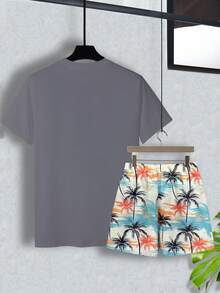 Genlund 热带椰树海滩印花男士圆领短袖T恤，男士美式海滩圆领T恤 - 彩色 - 查看 3