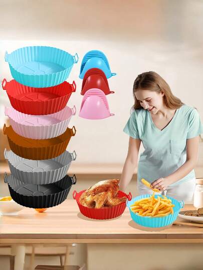 Air Fryer Silicone Liners Pot For 3 To 5 QT, Basket Bowl, Replacement Of Flammable Parchment Paper, Reusable Baking Tray Oven Accessories