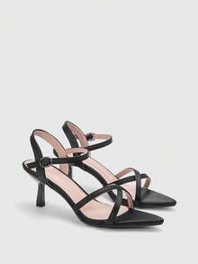 CUCCOO BIZCHIC Women's Buckle Design Fashionable Elegant High Heel Sandals - Black - View 2