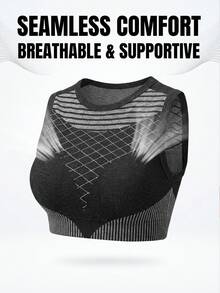 Innovista Sports T-Shirt & Tank Top With Removable Cups, Contoured To Slim Waistline - Black and White - View 8