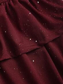 Sweetra Women's Elegant Commute & Party Mini Dress With Bowknot Tie, Cake Skirt, Shiny Black Fabric, Suitable For Spring - Burgundy - View 6