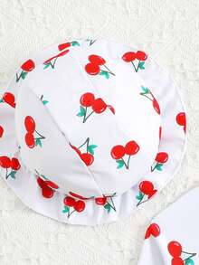 1 pieza Traje de baño de una pieza de manga larga para bebé/niña con cierre, moño lindo y estampado floral, incluye sombrero - Blanco - Ver 6