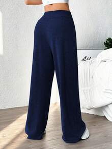 Easithlete Casual Solid Color Drawstring Waist Sports Pants - Navy Blue - View 2
