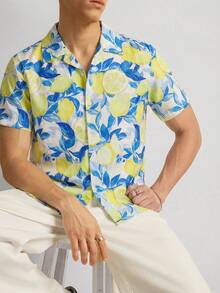 SWAVVY Men's Fashionable Printed Short Sleeve Shirt, Spring/Summer - Yellow - View 5