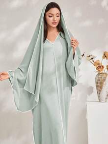 Al Najma Đầm maxi Thổ Nhĩ Kỳ dáng rộng cổ chữ V tay cánh dơi dành cho nữ - Màu xanh Bạc hà - Xem 1