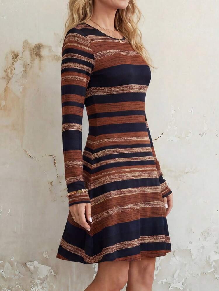 Women's Casual Colorblock Striped Mini Dress, Autumn Winter Dress Women Striped Dress For Women Casual Dresses For Women Going Out Dress Fall Dresses For Women