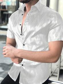 Manfinity AFTRDRK Camisa casual de manga corta de un solo pecho con jacquard para hombre - Blanco - Ver 1