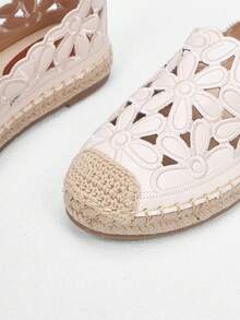 Styleloop 女士平底鞋，镂空花卉面料，波西米亚风格，复古美式，波西米亚风，西部风，音乐节，派对装扮 - 米色1 - 查看 3