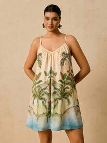 Travachic Plus Size Print Sleeveless Jumpsuit, Deep V-Neck Backless Tie Waist Colorful Retro Pattern Vacation Shorts For Women, New Arrival - Multicolor - View 4