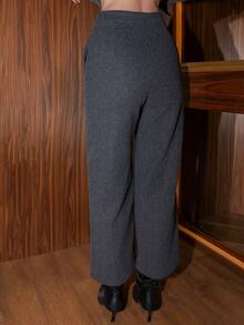 Bris Aura 新款休闲女式宽松口袋喇叭裤，秋季女式连衣裙裤，保暖内衬 - 灰色 - 查看 2