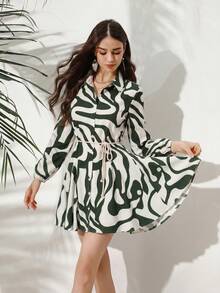Aveloria Rosie Random Printed Long Sleeved Dress Vacation Outfits Woman  - Multicolor - View 1