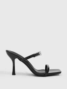 CUCCOO SZL 女士鞋履 春夏新款黑色方头细高跟水钻搭扣细带高跟凉鞋拖鞋 时尚舒适 百搭通勤性感派对女凉鞋 女鞋 - 黑色 - 查看 2