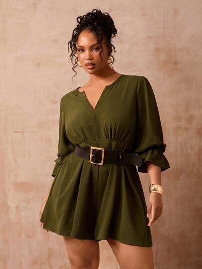 Veslaya Bộ jumpsuit vải dệt kim cổ chữ V tay phồng eo chun co giãn đa năng dành cho nữ cỡ lớn, mẫu mới về mùa Xuân/Hè, phù hợp cho đi làm, dạo phố, hàng ngày, dự tiệc, công sở, công tác, thanh lịch, nghỉ mát.