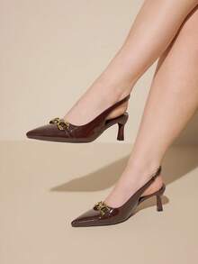 CUCCOO CURVES Women Shoes Women's Pointed Buckle Design Everyday Versatile Fashion Wide Last High Heels - Coffee Brown - View 4