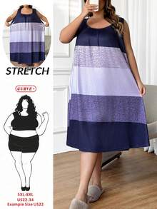 SHEIN CURVE+ 大码女式休闲撞色圆领无袖连衣裙 - 彩色 - 查看 1