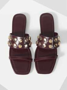 Mnmlis Women Fashion Flat Sandals, Casual Daily Wear For Summer - Burgundy - View 1