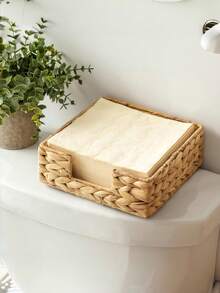 1PC Handwoven Water Hyacinth Rattan Wicker Square Natural Napkin Holder Basket Serving Tray For Kitchen Dining Room Table Decoration Storage Organizer Countertop Home Decor - Brown - View 1