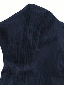 EMERY ROSE New Navy Blue Jacquard V-Neck Plus Size T-Shirt For Summer - Blue - View 5