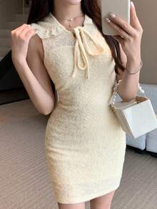 DAZY Frühlings- und Sommer-Bodycon-Kleid im Stil einer gelben Weste, elegant für Valentinstag, Hochzeit, Party, formelle Anlässe, Modeveranstaltungen, Büroalltag - Beige - Übersicht 11
