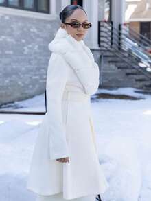 Melissa Matos Elegante abrigo con cuello de cascada de unicolor, otoño/invierno - Albaricoque - Ver 6