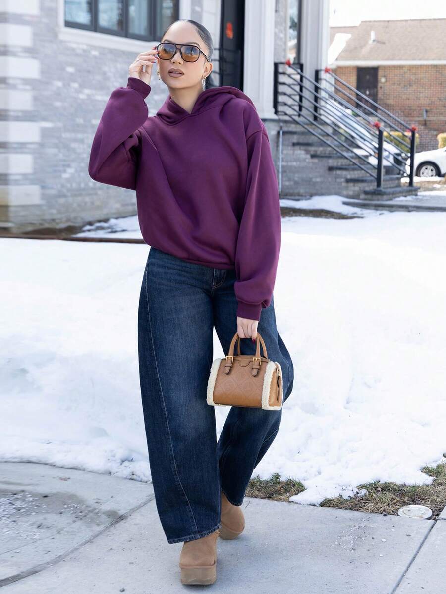 Melissa Matos Sudadera con capucha de corte holgado y casual para mujer, color burdeos, adecuada para uso diario, otoño/invierno - Burdeos - Ver 1