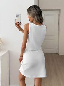 Easowa Women's Rhinestone Decor Belted Sleeveless Fashion Dress White Dress Woman Dress Ladies Dresses,Summer Dresses For Women - White - View 2