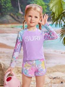 New Fashion Young Girl Fixed Print Long Sleeve 2 Pieces Set Summer Holiday - Multicolor - View 3