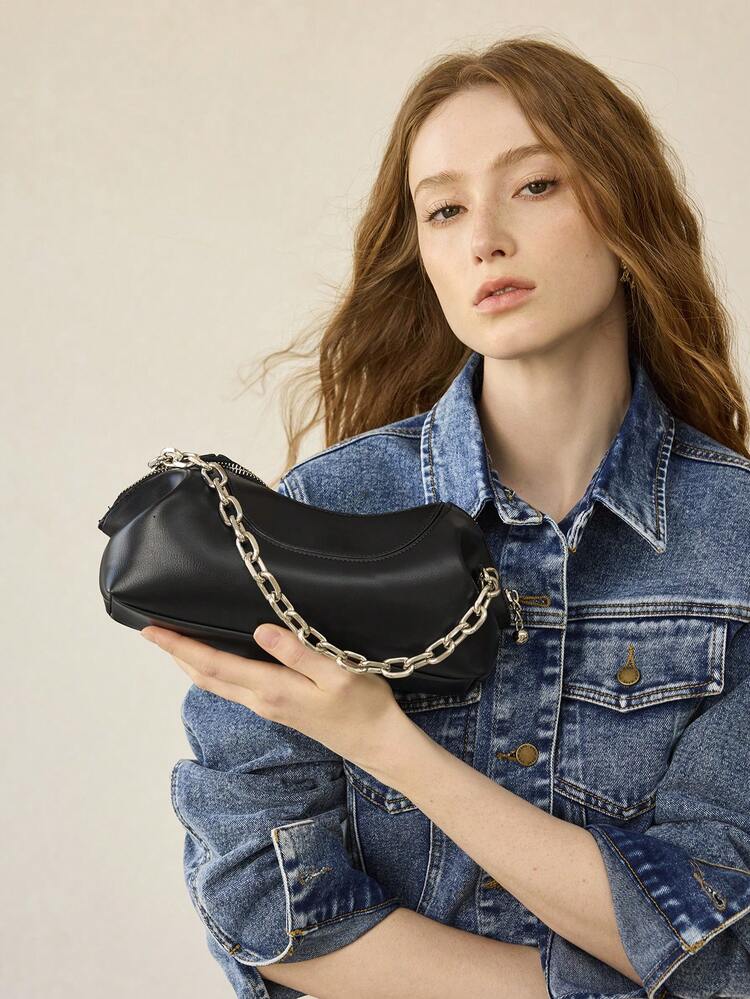 WOMEN'S FASHION STREET CHIC CHAIN ZIPPER HANDBAG, SUITABLE FOR DAILY COMMUTE