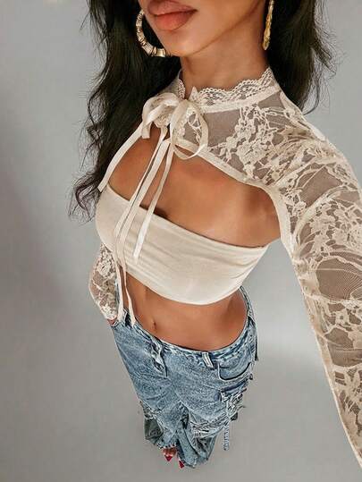 Jeanoix Women's Lace Fabric Sexy Daring Avant-Garde Blouse