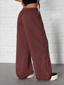 StreetHx Dambyxor med dubbelknäppning, resår i midjan och dragsko, vår/sommar, streetwear - Kaffebrun - Visa 2