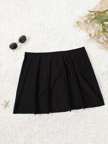 SHEIN Swim Curve Quần bơi liền mảnh màu trơn cỡ lớn cho nữ mặc đi biển thường ngày - màu đen - Xem 2