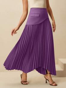Anewsta Elegant Women's Pleated Versatile Skirt Party Deep Purple Autumn - Purple - View 4