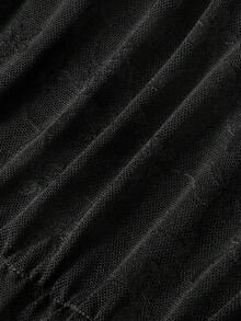 SHEIN MOD 女士圆领荷叶边蕾丝休闲日常短袖T恤 - 黑色 - 查看 4