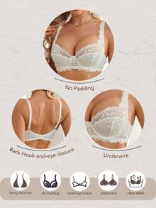 浪漫优雅时尚金色蕾丝钢圈文胸，女士款，1件装 - 白色 - 查看 7