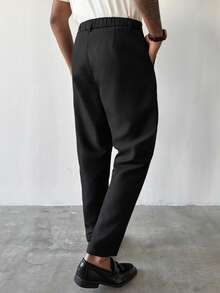 Manfinity Homme 男士休闲口袋纽扣百搭日常裤 - 黑色 - 查看 9