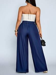 SOLERSUN Pantalon ample en coton-lin imitation denim de couleur unie pour femmes grandes tailles, idéal pour les vacances, les déplacements et le port quotidien. - Bleu marine - Voir 7