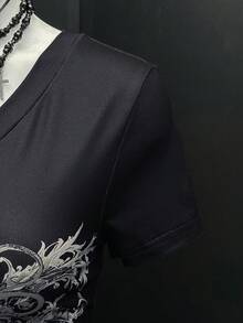 EgrlEra Women's Retro Punk Y2K Style Graphic Print Rhinestone Embellished Fitted T-Shirt - Black - View 3