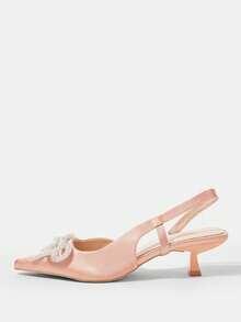 CUCCOO HITCHD Elegante Damen High-Heel Pumps, spitzer Zehenbereich mit Strass, Perlen & Schleifen Dekor, satin-flach in Rosa, geeignet für Braut, Brautjungfer, Gast, Party - Altrosa - Übersicht 2