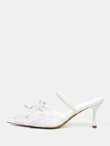 CUCCOO HITCHD Zapatos de mujer nuevos para primavera y verano con lazo de encaje, tacón de 6,5 cm, zapatos de tacón fino y elegante, puntiagudos, de malla blanca, para uso diario y citas de mujer - Blanco - Ver 2