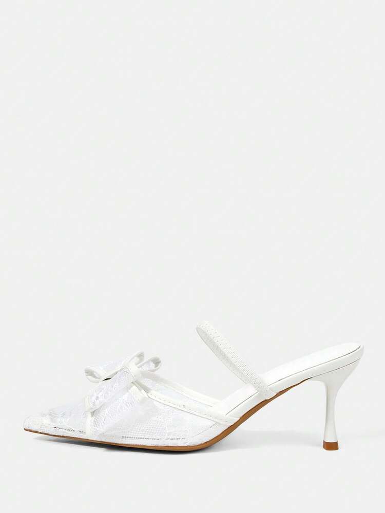 CUCCOO HITCHD Women Shoes Spring And Summer New Lace Bow 6.5cm Women's High Heel Shoes Pointed Thin Heel Elegant White Mesh Daily Dating Women's High Heel Sandals Summer Shoes Wedding Shoes Bride Shoes