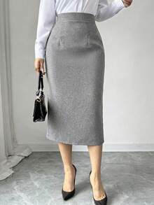 Elenzga 2026 Printemps/Été Élégante Jupe crayon plissée avec boutons, Jupe crayon ajustée, Jupe pour le port quotidien, Tenue de bureau - Gris - Voir 3