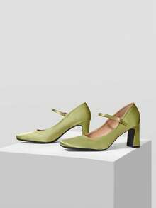 MOTF PREMIUM 法式极简方头高跟玛丽珍鞋，适合情人节、春季、春假、复活节、圣诞节等场合。 - 墨綠色 - 查看 10