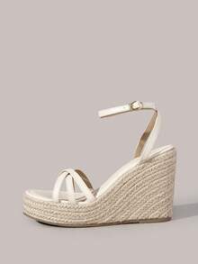 Styleloop Giày sandal đế xuồng cao gót cho nữ, mũi tròn, quai ngang, chống thấm nước, phong cách Bohemian, retro Mỹ, thích hợp cho kỳ nghỉ, lễ hội âm nhạc Coachella, trang phục dự tiệc, trang phục ngày lễ, đồ cần thiết khi đi du lịch. - Màu be - Xem 3