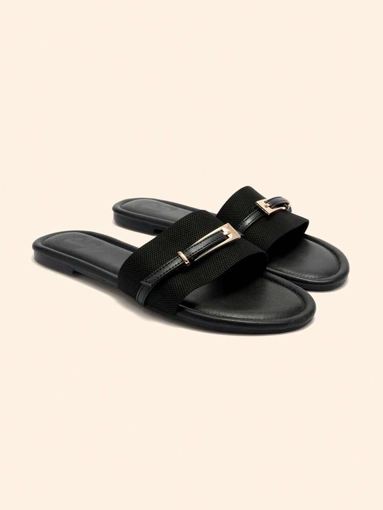 CUCCOO BASICS Women Shoes New Fashion Versatile Black Knitted Flat Bottom One Piece Women's Flat Sandals Slippers Lightweight Not Tired Slouchy Sandals Women's Flat Sandals Spring Shoes Summer Shoes