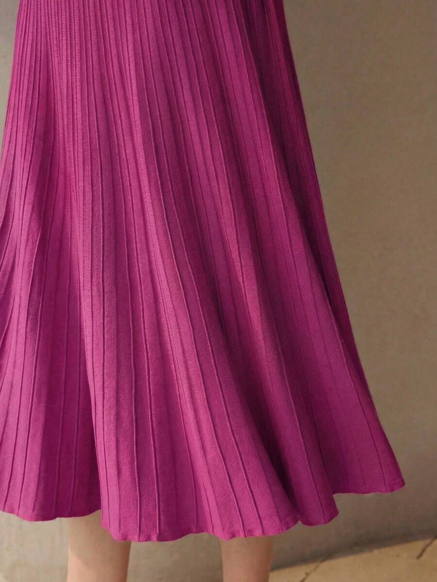 PREMIUM SOLID TEXTURED KNIT PLISSE TUBE DRESS - Red Violet - View 2
