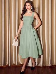 Vintamour 复古优雅女士连衣裙，带口袋，提花面料，度假风连衣裙，优雅派对连衣裙，长款派对连衣裙，女士派对连衣裙，秋季女装，万圣节服装，冬季服装，圣诞节冬季连衣裙，女士秋季服装，女士万圣节服装，女士圣诞节服装，圣诞派对连衣裙，优雅派对连衣裙 - 薄荷綠 - 查看 5