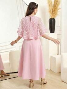 SHEIN Đầm lưới thanh lịch dành cho thiếu nữ, đính họa tiết bướm. - Hồng - Xem 2